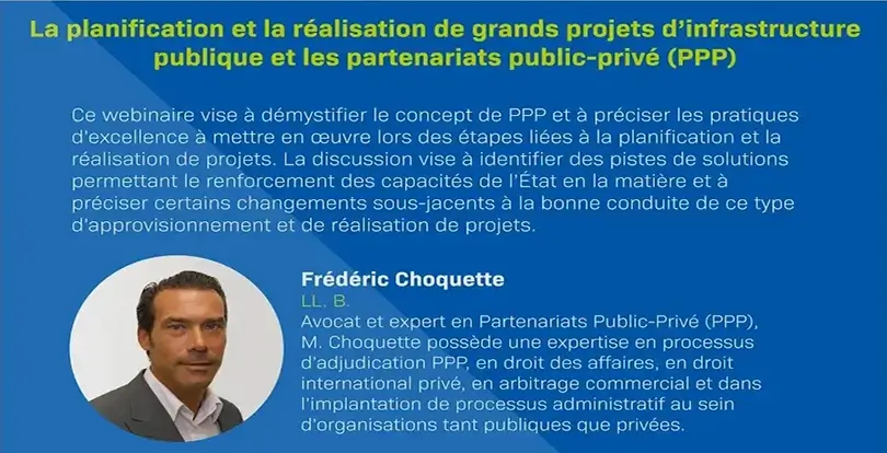 La planification et la réalisation de grands projets d&rsquo;infrastructure publique et les partenariats public-privé (PPP)